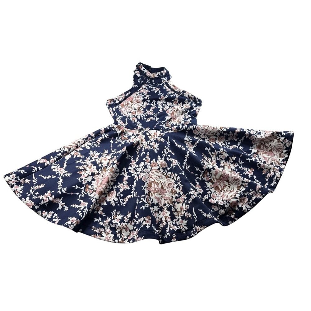 B. Darlin - Women’s Floral Sleeveless Dress, Blue & Pink, Size 9/10